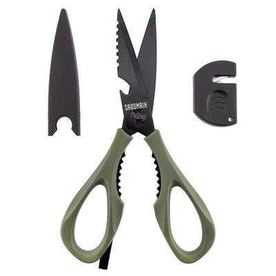 Come Apart Kitchen Shears, All Purpose Scissors for Food – Green | Bonus Sharpener+ Sheath, Premium Japanese 420J2 Steel, Ultra-sharp Serrated Blade, Anti-rust Titanium-plated, Dishwasher Safe
