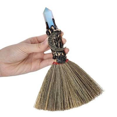 RENEMEGO Crystal Witch Altar Broom - Witchcraft Supplies with Opal Wiccan Stuff Moon Magic Broomstick with Natural Healing Crystals Hexagonal Points Pagan Fengshui Reiki Energy Clearing Gift