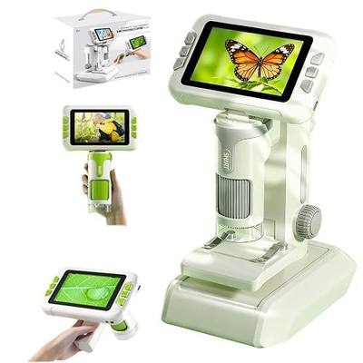 Microscope for Kids,1600X Digital Microscope with 4.0" HD Screen, 3-in-1 Portable Microscopes with Slides,STEM Educational Science Toy for Ages 6-12 Christmas Birthday Gifts for Boys & Girls (Grey)
