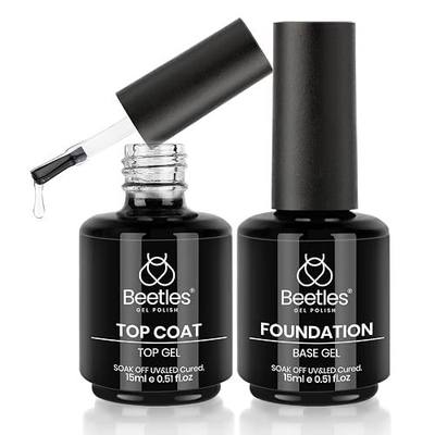 Beetles Gel Top Coat and Base Coat Set, 2 x 15ml, No Wipe Shine Finish | Glossy Top Coat and Smooth Base Coat For Gel Nail Polish, Long-Lasting Soak-Off Manicures And DIY Nail Art At Home