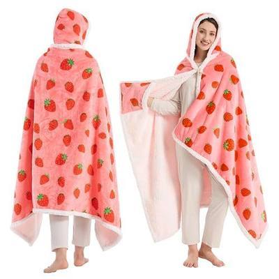 Strawberry Wearable Blanket Hoodie, Valentines Day Gifts for Her Wife Women, Mothers Day Birthday Anniversary Day Gift for Mom Sister, Flannel & Sherpa Throw Blanket for Women Shawl Wraps Poncho Robe