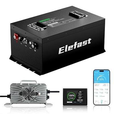 ELEFAST 72V (73.6V) 105AH Lithium Golf Cart Battery,Supports 3C Discharge | with 200A BMS and BlueTooth, 83.9V 15A Fast Charger and 3.4in LCD Touch Screen,8000+ Deep Cycles, Perfect for 72V Golf Carts