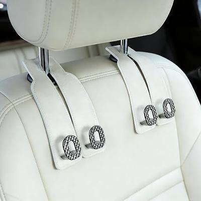Car Headrest Hooks Universal Car Purse Hook Premium Leather and Alloy Twin Hook Car Seat Back Storage Hanger Hook for Purse Bags Cloth Drink Durable Holder Car Accessories (BH09-White-Black)