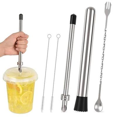 5 Pack Straw Puncher, lemonade stand supplies kit | with straw puncher for plastic lids, muddler for lemonade and cocktails, reusable lemonade cups
