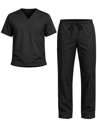 allheart Unisex Scrub Set for Men & Women V-Neck Top with Scrub Pant Black M