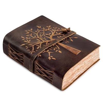 LEATHER VILLAGE Tree of Life Embossed Leather Bound Vintage Journal-8''X6'' | Rustic Brown-Book of Shadow-200 Pages Antique Deckle Edge Handmade Watercolor Paper for Writing, Drawing & Sketching