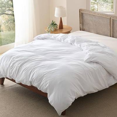 Bedsure Prewashed Duvet Cover Only, Cotton-Like Feel, White, Queen | 1 Duvet Cover, No Pillow Shams, Ultra Soft, Relaxed Texture, Zipper Closure, 8 Corner Ties, Year-Round, OEKO-TEX, Easy Care