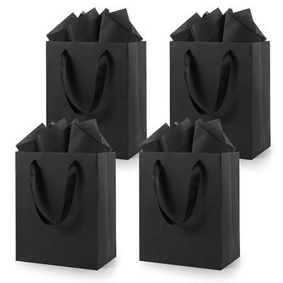Epoesch Black Small Gift Bags with Handles and Tissue Paper, 4 Pack | 8x5x10 Inch Paper Bags for Men, Women, Birthdays Party, Baby Showers, Weddings, Anniversaries, Halloween & Holidays