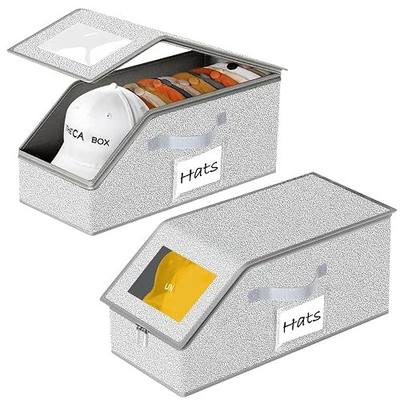 Hat Organizer for Baseball Caps 2PCS Stackable Storage with Clear Window Lid, Flip-Top Access, Space-Saving Hat Box for Closet, Breathable Fabric (Grey)