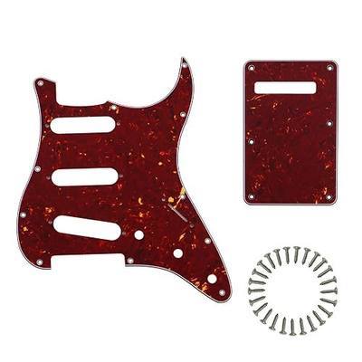 SSS 11 Holes Strat Electric Guitar Pickguard and BackPlate Set for Fender USA/Mexican Made Standard Stratocaster Modern Style Guitar Parts, Red tortoise 4ply