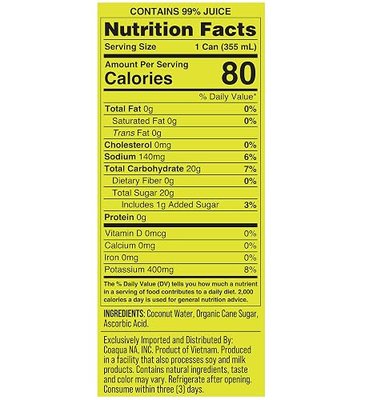 Coaqua Coconut Water, 12 Pack, Natural Electrolytes for Hydration, Naturally Sweet Electrolyte Drink Potassium, Pure Coconut Water Not from Concentrate, Fat Free, Low Sugar, 12 Fl Oz Cans