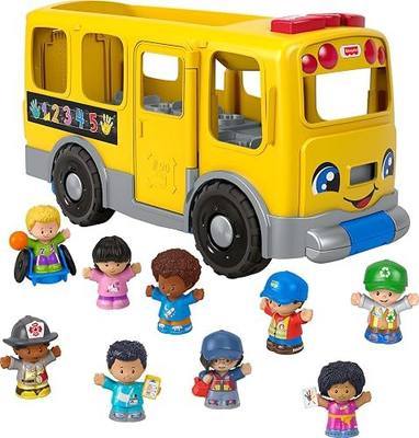 Fisher-Price Little People Big Yellow School Bus, Multilanguage | English, French, Spanish, Portuguese, Large Vehicle & Community Heroes Figures for Pretend Play, Ages 1+ Years