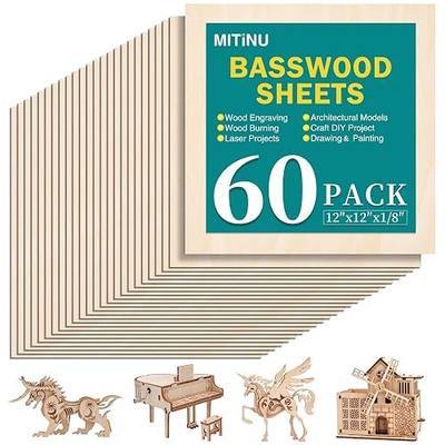 60 Pack Basswood Sheets for Crafts,12"x12"x1/8" 3mm Thick Plywood Sheets with Smooth Surfaces-Unfinished Squares Wood Boards for Laser Cutting, Wood Burning, Architectural Models, Staining