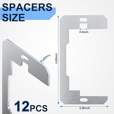 12 PCS Outlet Spacers, Wall Plate Spacer, Metal Flush Fit Device Leveling Plates for Fix Loose Electrical Outlet and Switch, Suitable for 1 Gang Outlet Box