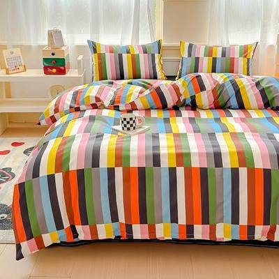 LIWHENHAO Multicolored Duvet Cover Set Twin 100% Cotton Bedding Rainbow Checkered Colorful Blue Red Black Graffiti 1 Modern Abstract Geometric Comforter Cover 2 Pillowcases for Kids Girls Boys