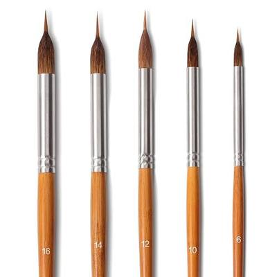 5-Piece Extra Long Needle Point Detail Brush Set - Brown | Two-Layer Liner Sable/Horse Hair Brush for Fine Line Work, Gouache, Acrylic, Models, Artist Grade Painting Tools