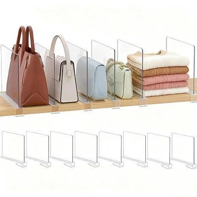 Purse Organizer for Closet Shelf Dividers: 8-Pack Adjustable Clear Acrylic Bag Storage Organizer for Handbags, Sweaters, Towels, Jeans and Shoes on Wood Shelves