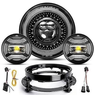 M MIBAHE 1000% Brighter 7 inch LED Headlight with 4.5 Inch Fog Lights Motorcycle Kit DOT Approved Compatible with Road King Road Glide Street Glide Fat boy Heritage Softail Tri Electra Glide, Black