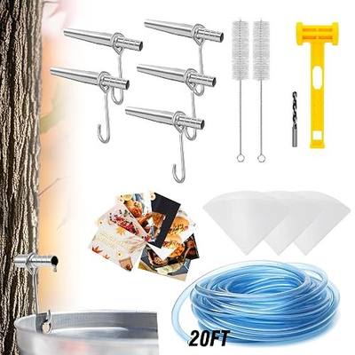Maple Syrup Tree Tapping Kit with 5 Stainless Steel Maple Tap Spiles and Hooks, 20ft Food Grade Tubing, 3 Filters, Maple Birch Walnut Sugaring Starter Supplies Collection Gift for Experts or Beginners