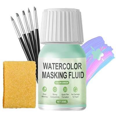 WANJAO Blue Masking Fluid for Watercolor Painting, Fast Drying Easy Peel | 30ML Watercolor Masking Fluid with Silicone Pens Brush for Painting to Art Watercolor Supplies Retouching Covering