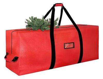 Christmas Tree Storage Bag, 9FT Large Christmas Tree Bag 600D with Reinforced Handles, Heavy Duty 9 Foot Tree Bags for Storage Waterproof Xmas Tree Box, Dual Zippers, Wide Opening, Red