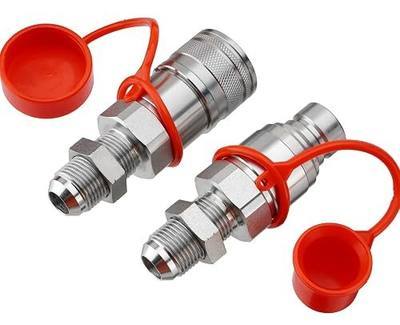 1/2" Flat Face ISO 16028 Hydraulic Couplers, 5/8" (#10) JIC Thread | Heavy Duty Hydraulic Quick Connect Coupling with Dust Cap Compatible with Bobcat, Case, Skid Steer Loader
