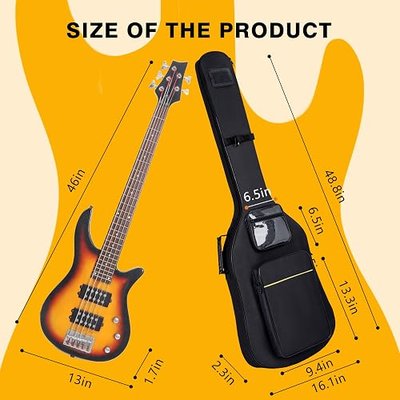 Bass Guitar Case,0.35" Thick Padding,600D Waterproof for Gigs Travel | Soft Bass Guitar Bag with 3 Pockets&Neck Strap | Water-Resistant Oxford Fabric | Adjustable Shoulder Straps&Back Hanger Loop