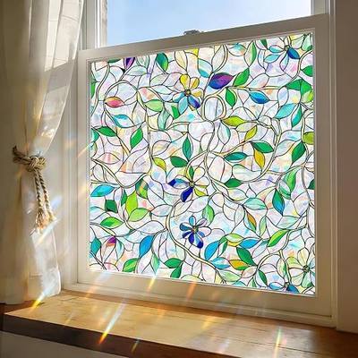 Stained Glass Window Film, Rainbow Privacy, One Way Decorative Tint, Static Cling, Renter Friendly for Home Bathroom Door