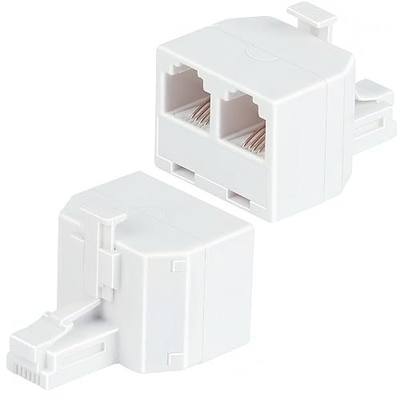 Phone Line Splitter, 2 Pack RJ11 6P4C Telephone Jack Adapter 1 Male to Dual Female, Landline Phone Splitter for Fax, Modem, Answering Machine
