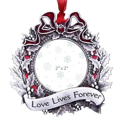 GUOER Christmas Tree Ornament Picture Frame Holiday Keepsake Gift Home Decor Christmas Decorations Xmas Gifts Pendant with 2.5" Photo Frame Insert (Gray Round)