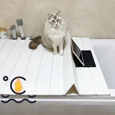 Foldable Bathtub Cover, Bath Tub Tray, Folding Bath Covers (63×31.5×0.3in) | Waterproof Insulation Table Dust Board, PVC Shutter Bath Lid Plate Fits Most Tubs for Bathroom Shower (White)
