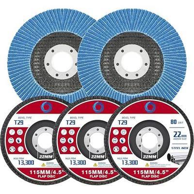 Abrasive Flap Discs,5 Pack,Premium 4.5" x 7/8" Type 29 High Density Zirconia Flap Sanding Discs 4-1/2 Inch for Angle Grinder,Grinding Wheels & Discs,Sanding Discs for Wood & Metal.(80 Grit)