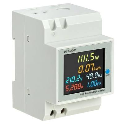 QWORK Digital DIN Rail AC Power Meter 40-300V 100A 6-in-1 Monitor – HD Color LCD Display for Energy Voltage Current & Wattage – Ideal for Home Distribution Box Solar Inverter & RV
