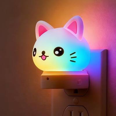 L LOHAS LED Plug in Night Light for Kids, 3D Cute Cat Night Lights | Dusk to Dawn Sensor, RGB+Soft White 3000K Cat Night Light, Christmas Birthday Gift Nightlight for Kids, Room Decor