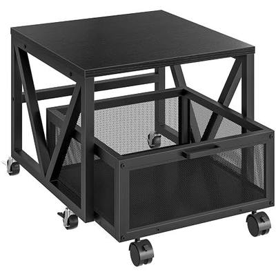 HOOBRO Mini Fridge Stand with Movable Storage Basket, Mini Fridge Cabinet with Wheels, Sturdy Metal Frame, for Home, Office, Dorm, Black BB255TL01
