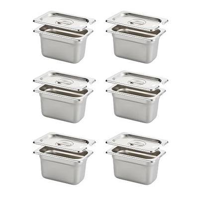 HECMAC 6 Pack 1/9 Size 4 Inch Deep Anti-Jam Hotel Pan with Notched Lid, Heavy Duty, Commercial Stainless Steel Pan, Metal Food Pan, 23 Gauge