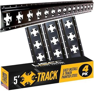 US Cargo Control X Track Rails (4-Pack), 5 FT Black X-Track Rail for Trailers, Pickup Trucks, Garages, and Sheds - Use with E-Track Straps for Vertical and Horizontal Alignment