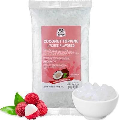 52USA Lychee Flavored Coconut Jelly 1kg (2.2 lbs) Topping for Desserts and Boba Tea, Premium Coconut Gel Strip for Smoothies and Drink