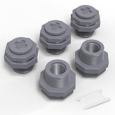 GASHER 5PCS PVC 1/2" Bulkhead Tank Connector Adapter Fitting with Plugs & Gasket for Water Tank, Rain barrels, Aquariums, Bathtubs and Sink