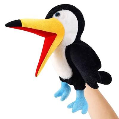 Animal Hand Puppets 11 Inch Bird Plush Toucan Owl Eagle Parrot Flamingo Peacock Puppet Toys Role-Play Puppets for Kids Storytelling Imaginative Pretend Play Teaching Preschool(Toucan)