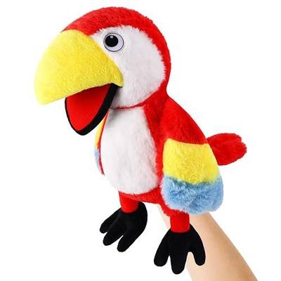 Animal Hand Puppets 11 Inch Bird Plush Toucan Owl Eagle Parrot Flamingo Peacock Puppet Toys Role-Play Puppets for Kids Storytelling Imaginative Pretend Play Teaching Preschool(Parrot)