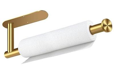 Paper Towel Holder, Self Adhesive or Drilling Paper Towel Holder Under Cabinet, Stainless Steel Gold Paper Towel Holders Wall Mount for Kitchen, Bathroom, Sink, Pantry, Fridge (Gold)