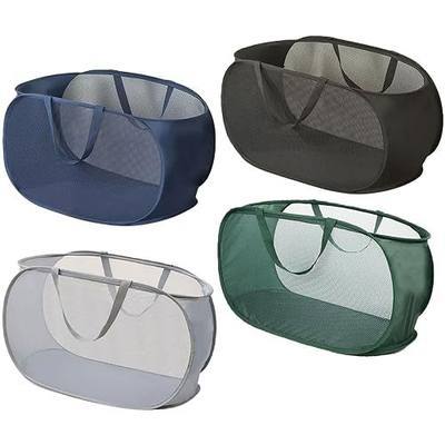 4 Piece Popup Mesh Laundry Basket Durable Handles Collapsible Laundry Baskets Folding Clothes Pastic Hamper for Laundry Room College Dorm (Gray/Black/Navy blue/Green)
