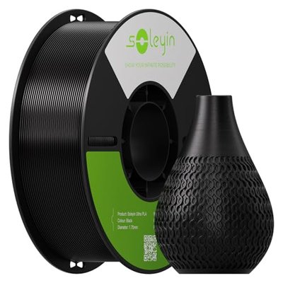 Soleyin PETG 3D Printer Filament 1.75mm, Neatly Wound Strong Toughness Filament, Smooth Glossy Finish, 1 kg Spool(2.2lbs) Dimensional Accuracy +/- 0.02mm, Fit Most FDM Printers(Black)