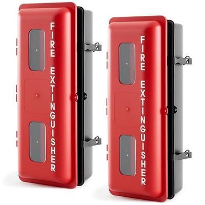 DoubleFill 2 Pcs 10 lb Fire Extinguisher Cabinet Box with Internal Rope Fastening and External Latch Sturdy Plastic Holder Case Vandal-Resistant Weatherproof Protect Indoor Outdoor (26 x 12 x 9 in)