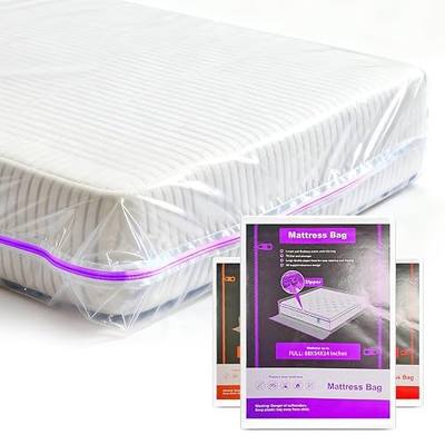 Gooo&Ma 6Mil Heavy Duty Mattress Bag, Waterproof Moving (Full, Purple) | Tear-proof clear plastic, fits up to 14" mattress, full coverage, zippered closure, dust-proof, reusable, moving & storage