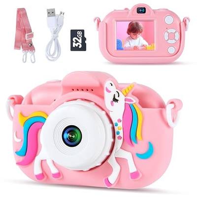 Kids Camera Toys for 3-8 Year Old Girls and Boys, Children Digital Camera with Cute Soft Silicone Case, 1080P Video Camcorder Present with 32GB SD Card – Birthday Gift for Kids