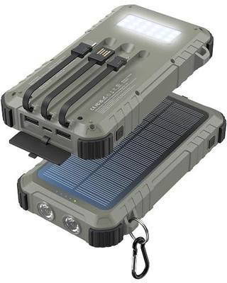 Power-Bank-Solar-Charger 20000mAh Fast Charging with 3 Built-in Cables LED Flashlight Portable External Battery Pack Compatible with All Smartphone, Tablet, Drone, Camera, etc.