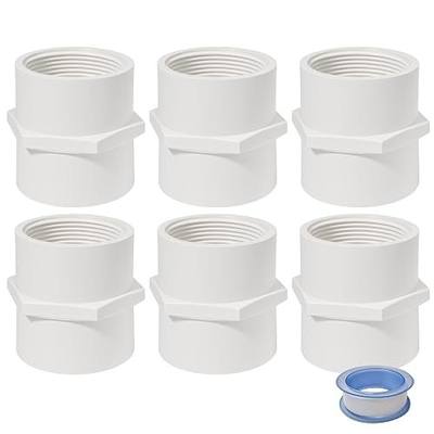 1 Inch PVC Female Thread Adaptor White 2-Way PVC Pipe Coupling Adapter Connectors for 1" Schedule 40 Pipe (Pack of 6)