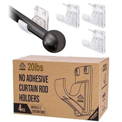 No Adhesive Heavy Duty Curtain Rod Holders with Wide Hook, 5X Stronger Than Adhesive Curtain Rod Hooks,Tension Curtain Rod Bracket for Wall with Pin Guide, Curtain Wall Mount (4 Pack, for 0.75" Rods)